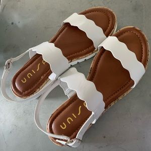 Unisa White Scalloped Platform Sandals
